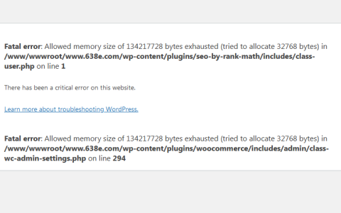 网站打开报错“Fatal error: Allowed memory size of 134217728 bytes exhausted (tried to allocate 32768 bytes)”解决方法